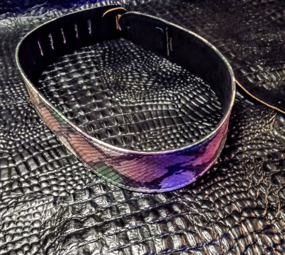 genuine Python snakeskin Soft Suede leather Dyed camouflage colors guitar strap