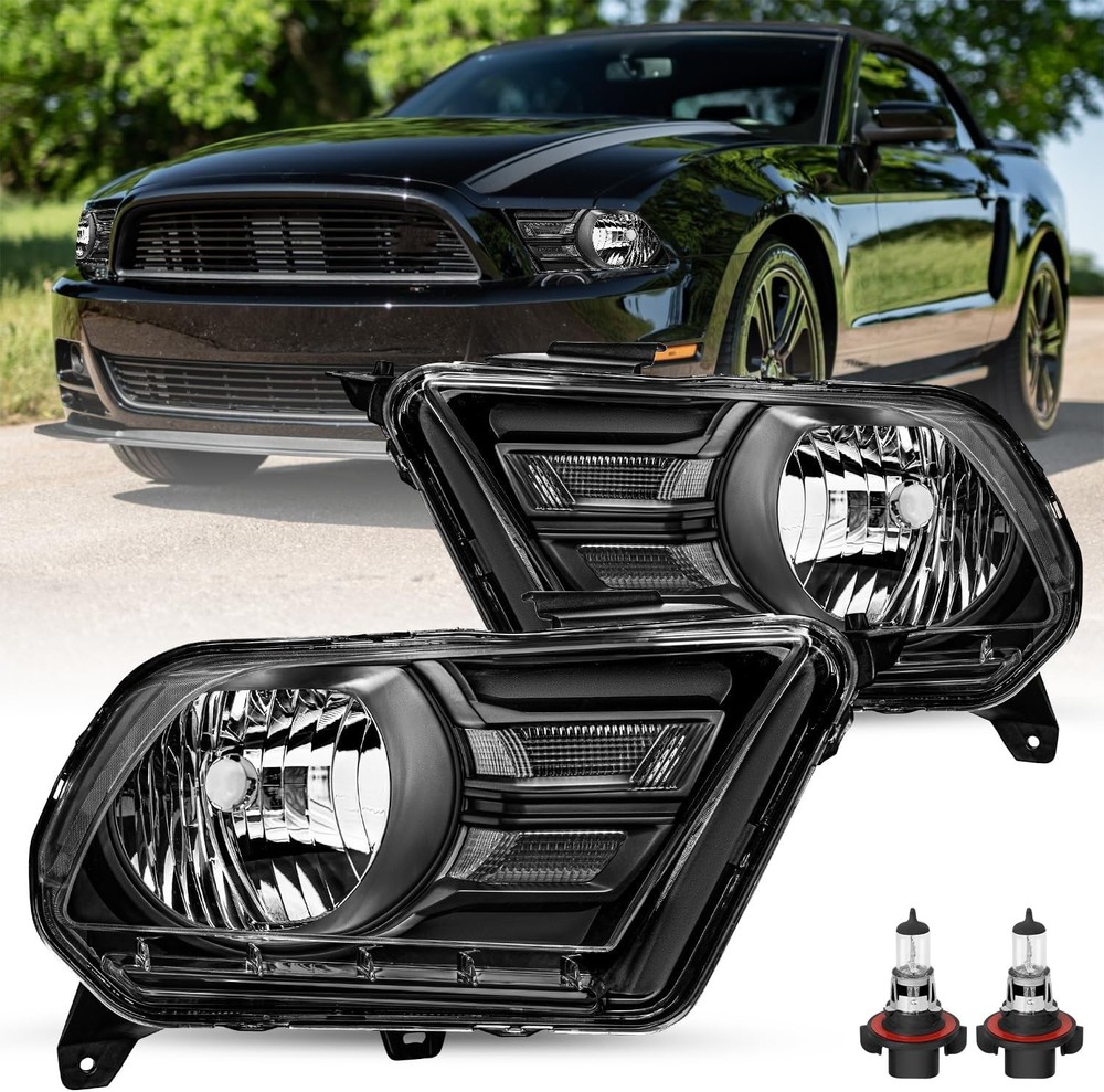 Halogen Headlight Assembly Replacement w/Bulbs for 2010-2014 Ford Mustan
