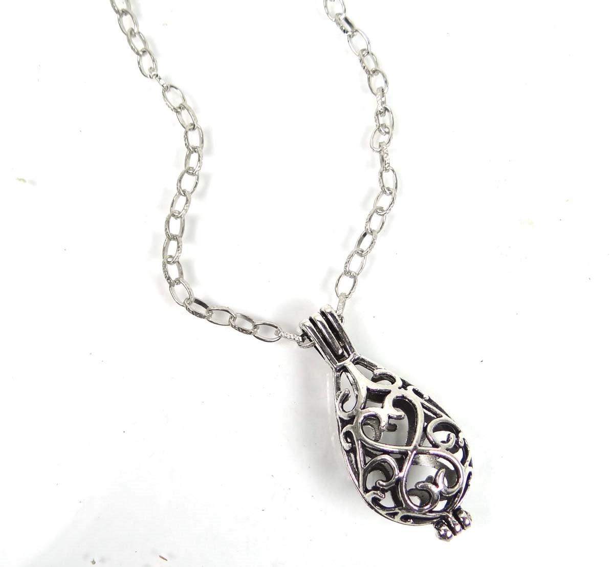2 Antique Silver Hollow Cage Locket Essential Oil Diffuser Perfume Pendant 45mm