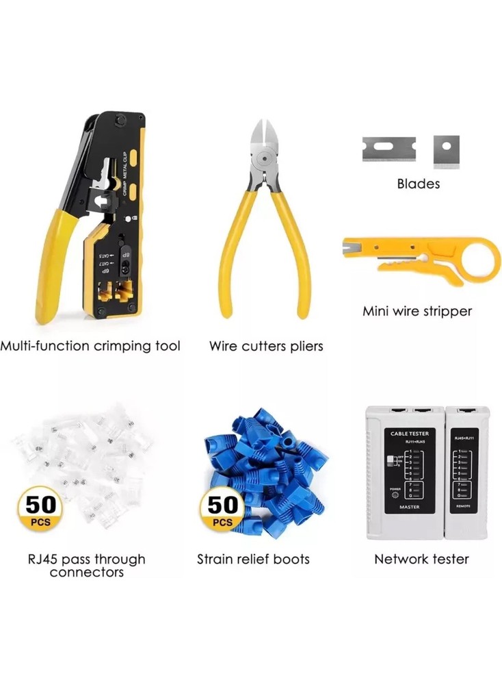 Ethernet Crimp Tool Kit - Cat5/Cat6/Cat7 Network Crimper with Cable Tester, Mini