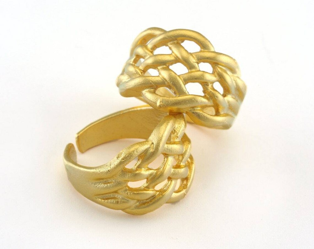 Weave Shape Adjustable Ring Matte Gold Plated Brass (18mm 7.5US  size 3208