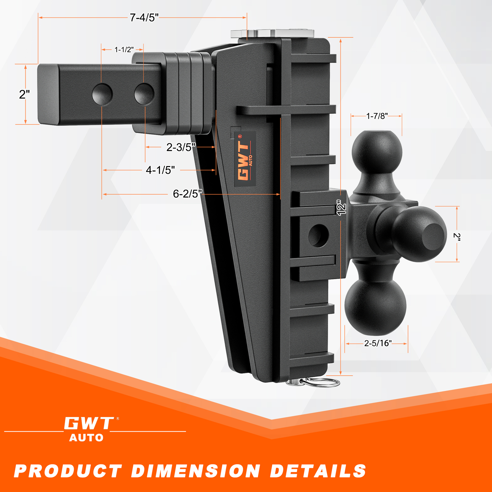 2'' Receiver Adjustable Trailer Hitch 8'' Drop Tow Hitch Tri-Ball Truck Hitch