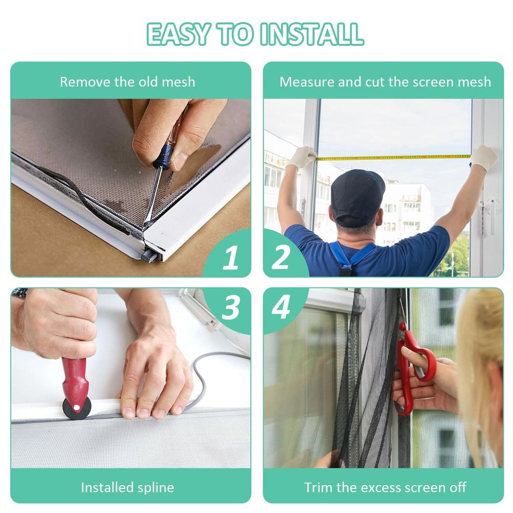 Rindion 48x102 Inch Window Screen Replacement, DIY Adjustable Pet-Proof Patio Sc