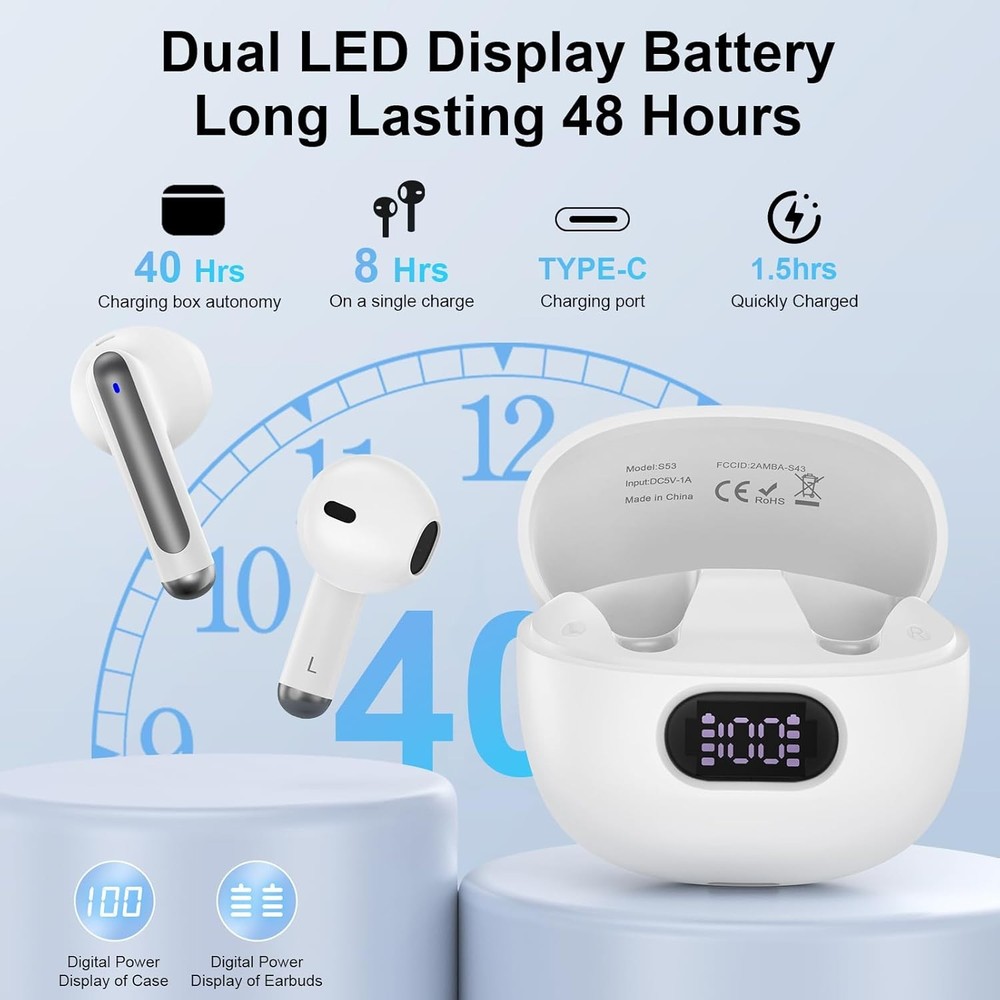 Wireless Earbuds Bluetooth Ear Buds for iPhone 17 16 Pro Max 16e White