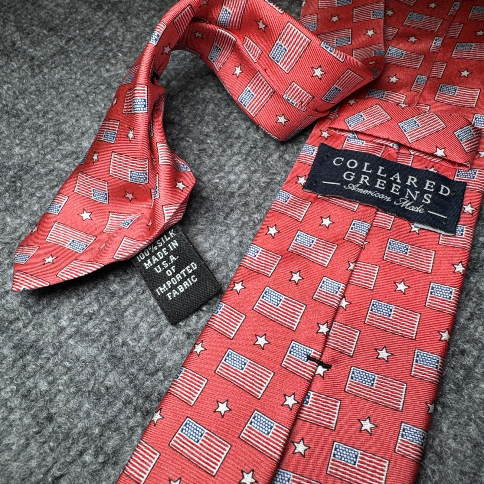 Collared Greens Youth Tie 100% Silk Red USA Flag All Over Print Hand Made in USA