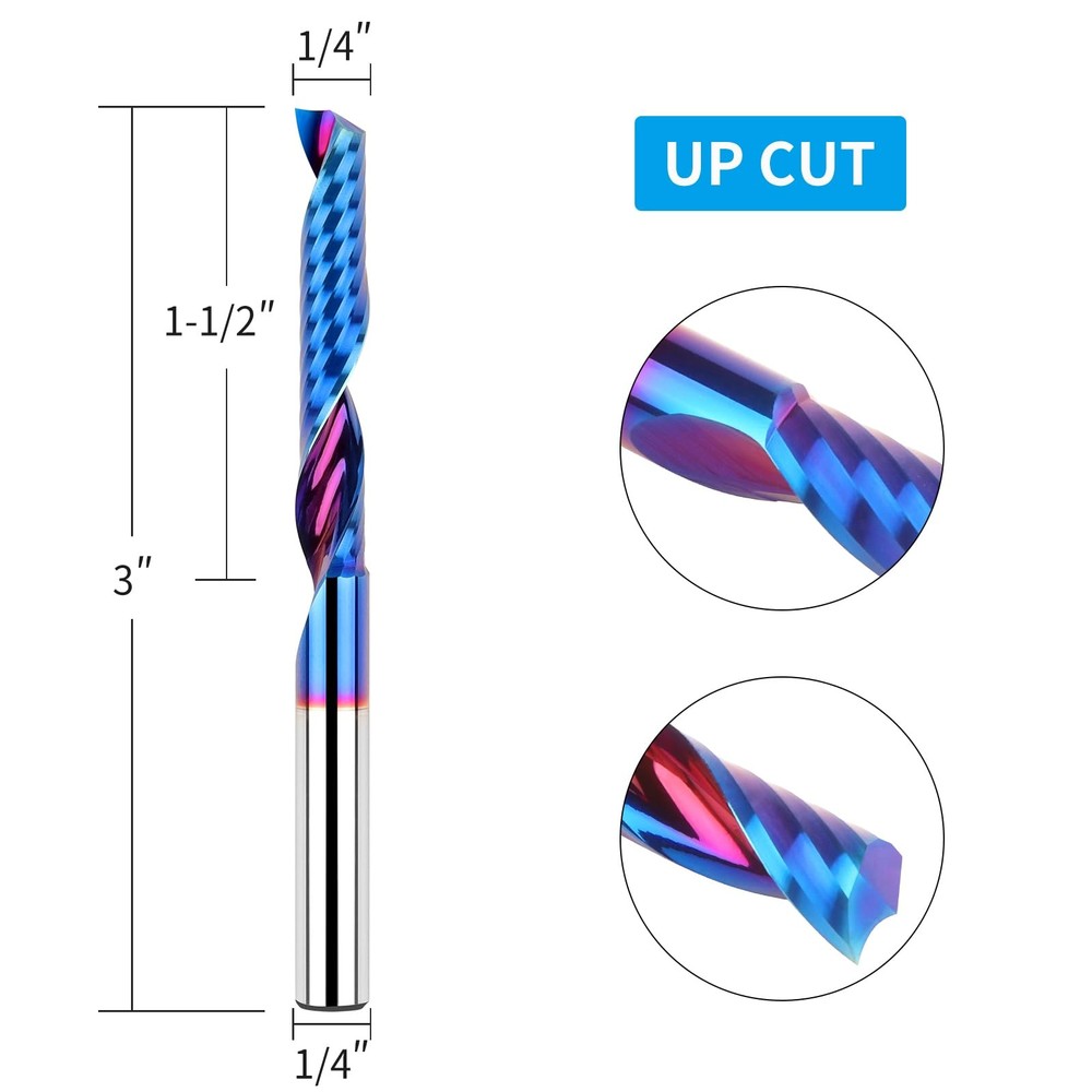 EANOSIC Solid Carbide Single Flute End Mill 1/4” Shank, Extra Long 3" Upcut CNC