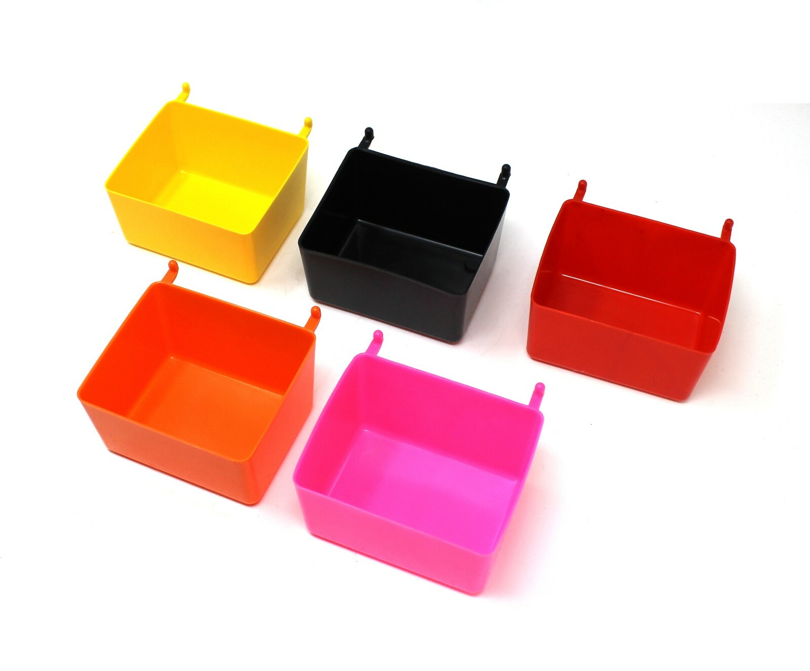Small Plastic Pegboard Storage / Part Bins - Black Pink Orange Red or Yellow