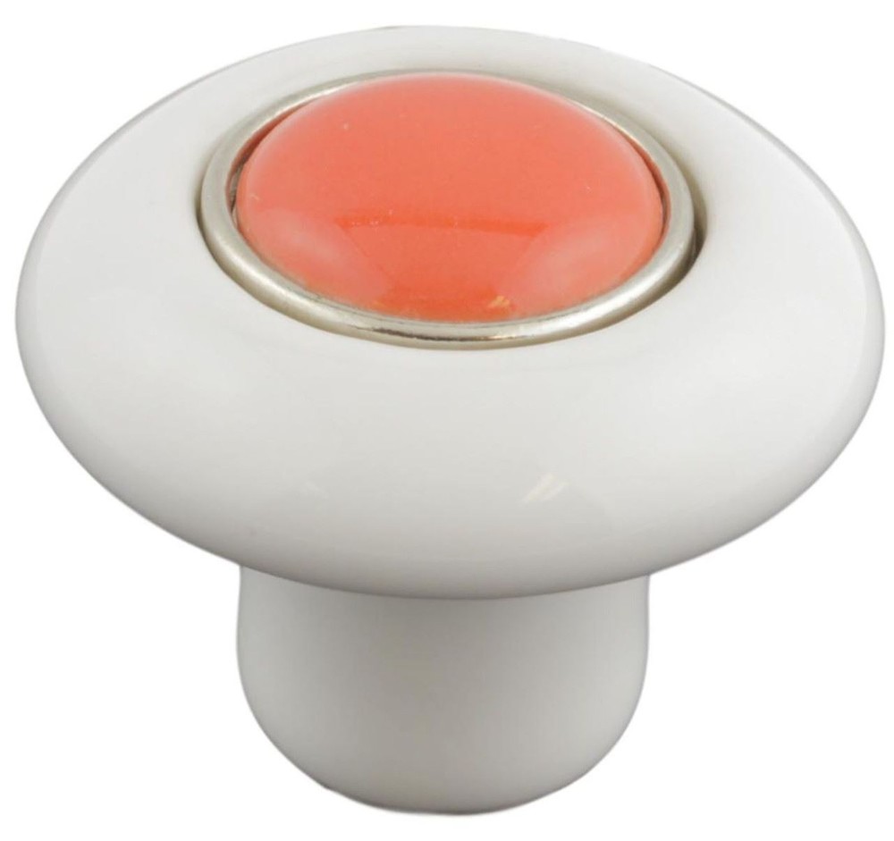 1-1/2" Ceramic Knob White with Orange Insert