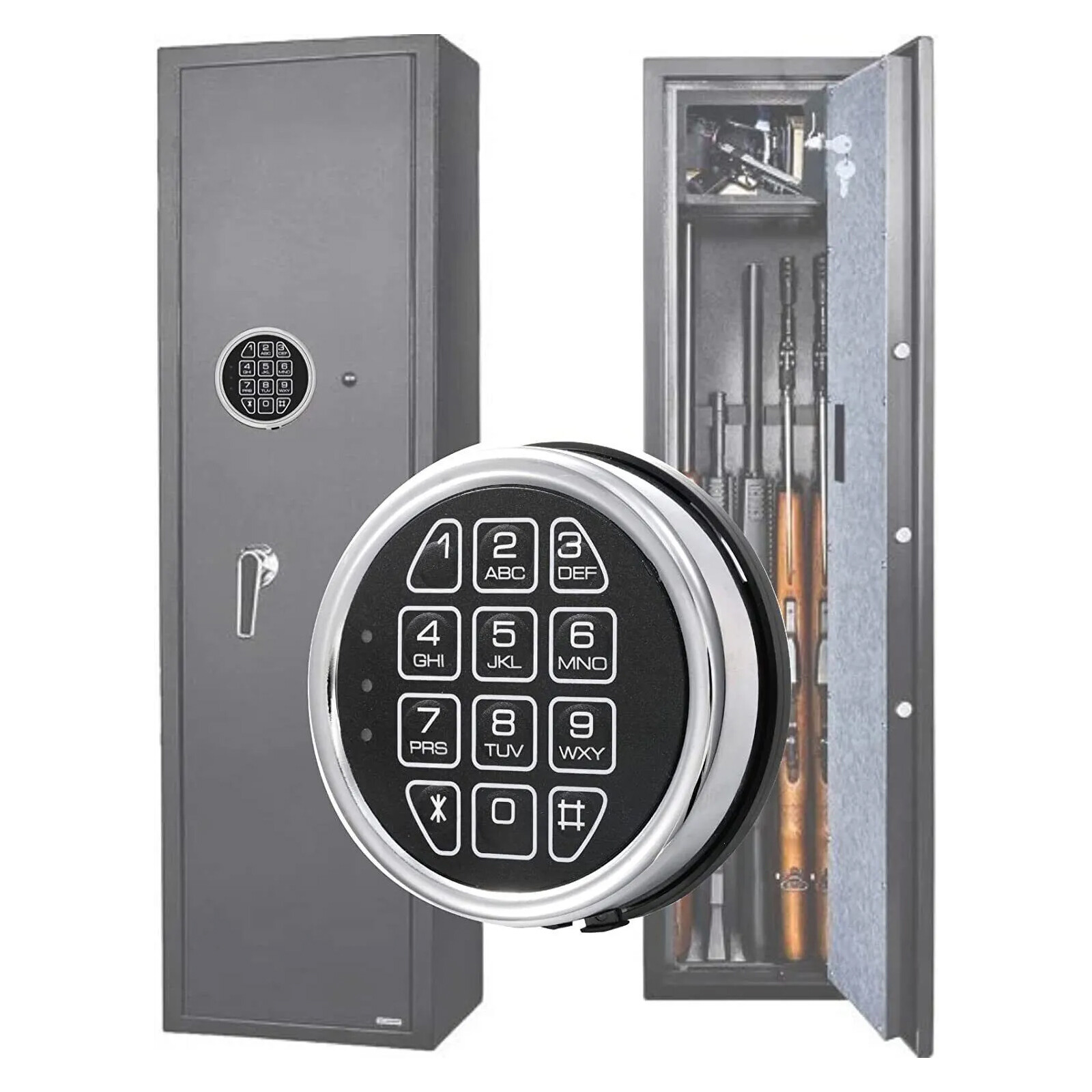 Gun Electronic Safe Lock ‎Replacement Chrome Keypad with Solenoid 2 Override Key