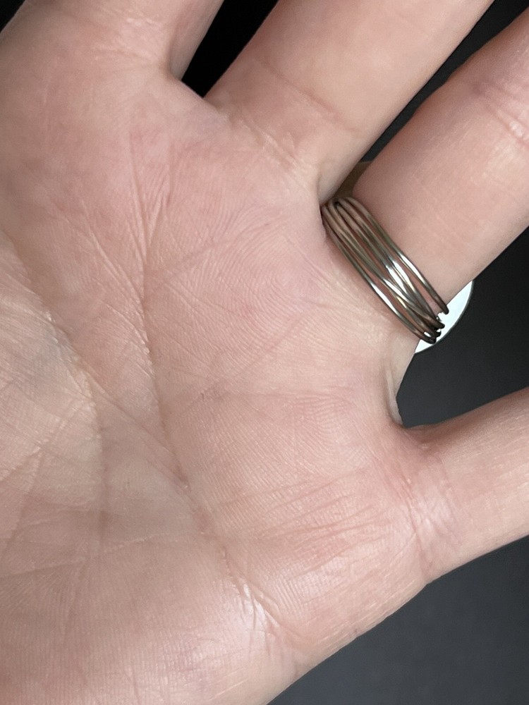 White Creamy Swirl Wire Wrapped Button Ring