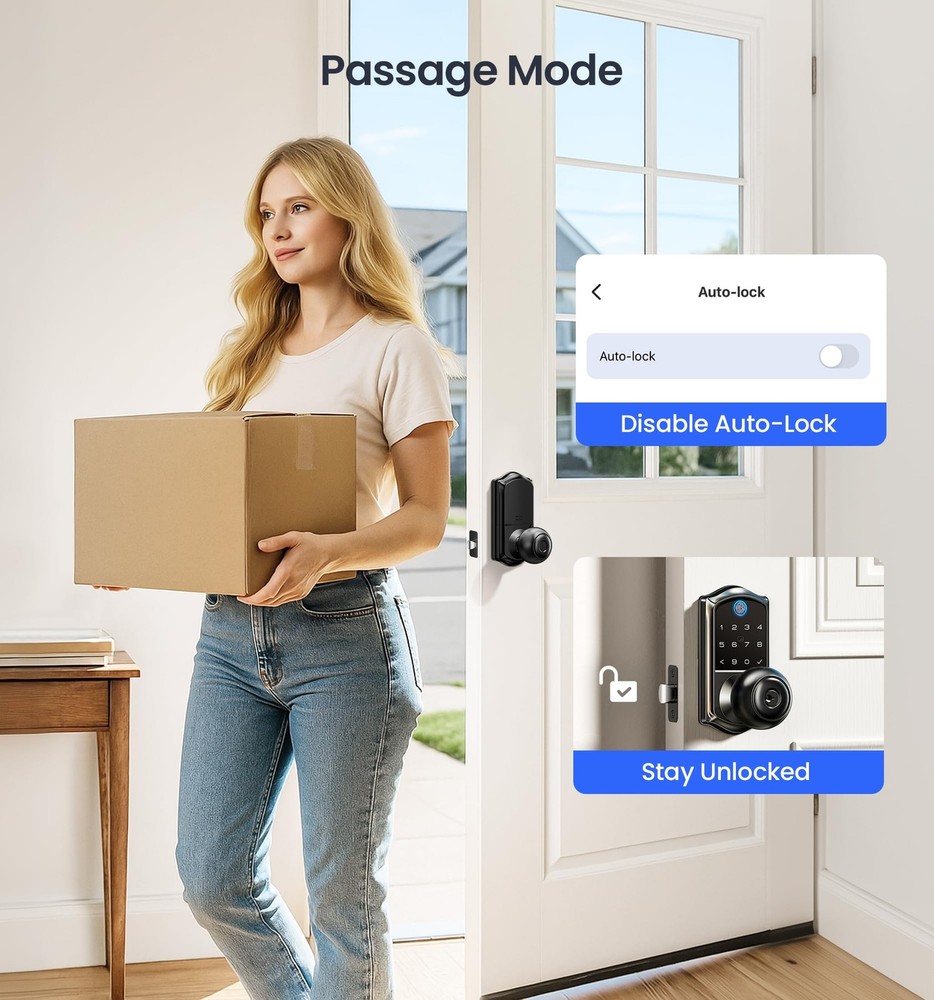 VE018 Smart Knob Handle Lock - Fingerprint, App Control, Keyless Entry for Fr...