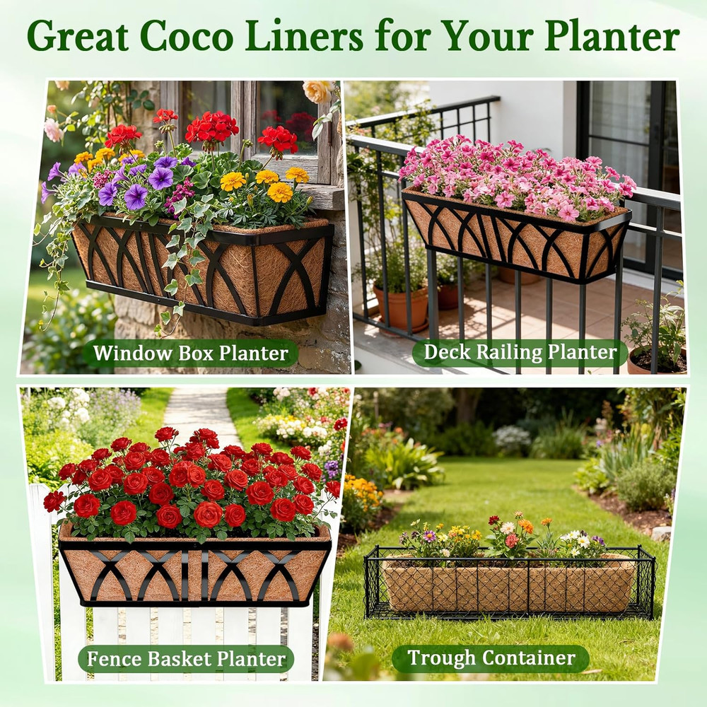 Halatool 2 Pack 24 Inch Window Box Liners, Pre-Formed Coco Fiber Replacement Lin