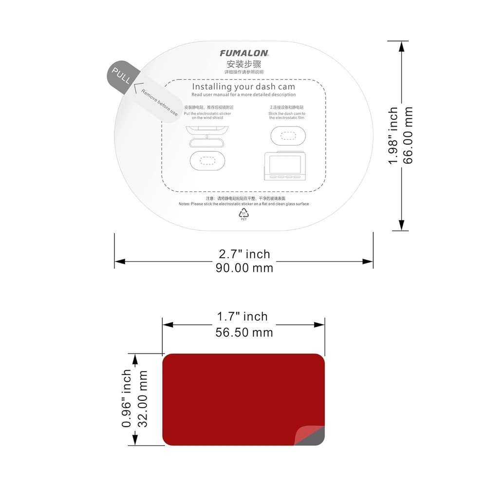 Adhesive and Electrostatic Stickers Compatible with 70mai Dash Camera Clear