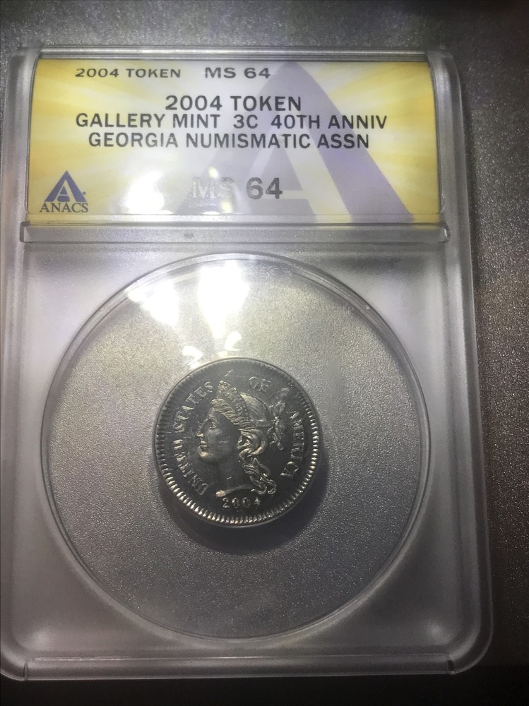 🔥‼️MS64‼️🔥2004 GNA 🔥40th Anniversary 3 Cent Token🔥 ”Mini Mint”Gallery Mint