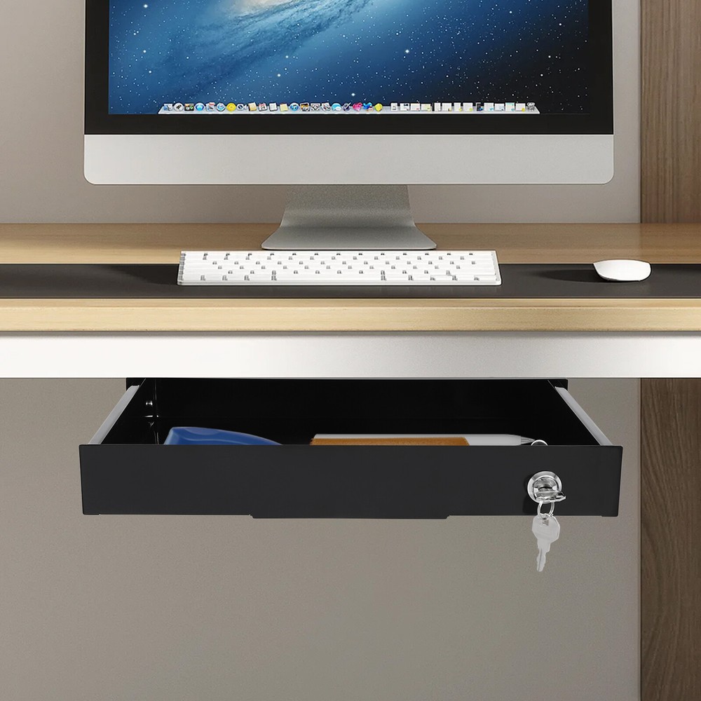 Under Desk Mounted Sliding Pull-out Drawer Storage Organizer