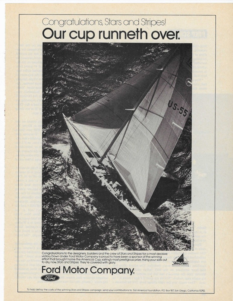 CONGRATULATIONS STARS AND STRIPES!  FORD MOTOR COMPANY ORIGINAL PRINT AD