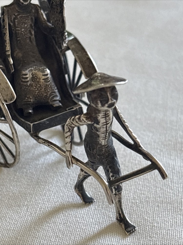 Victorian Chinese Export Solid Silver Figural Rickshaw Miniature 39.89g Marked