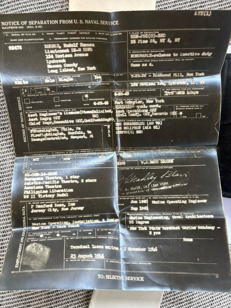 WW2 US Merchant Marine Naval Engineer ID Wallet And Identification 1943 LCDR