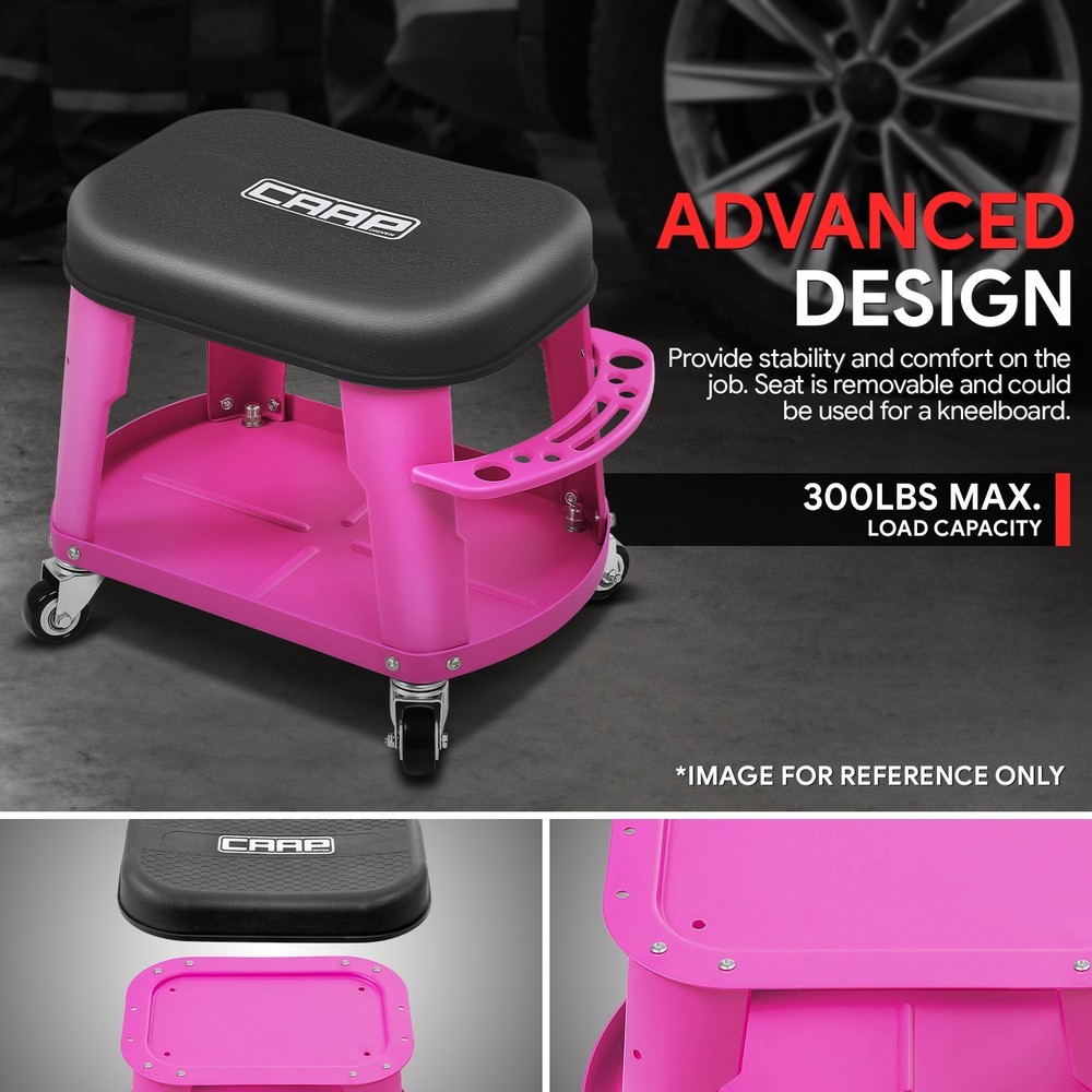 Removable Mechanic Stool Rolling Workshop Mobile Seat w/ Storage Tray Purple
