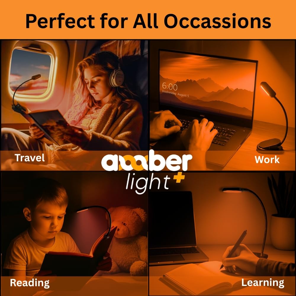 Amber Book Light - Rechargeable, Blue Light Blocking, Giftable Kindle Light