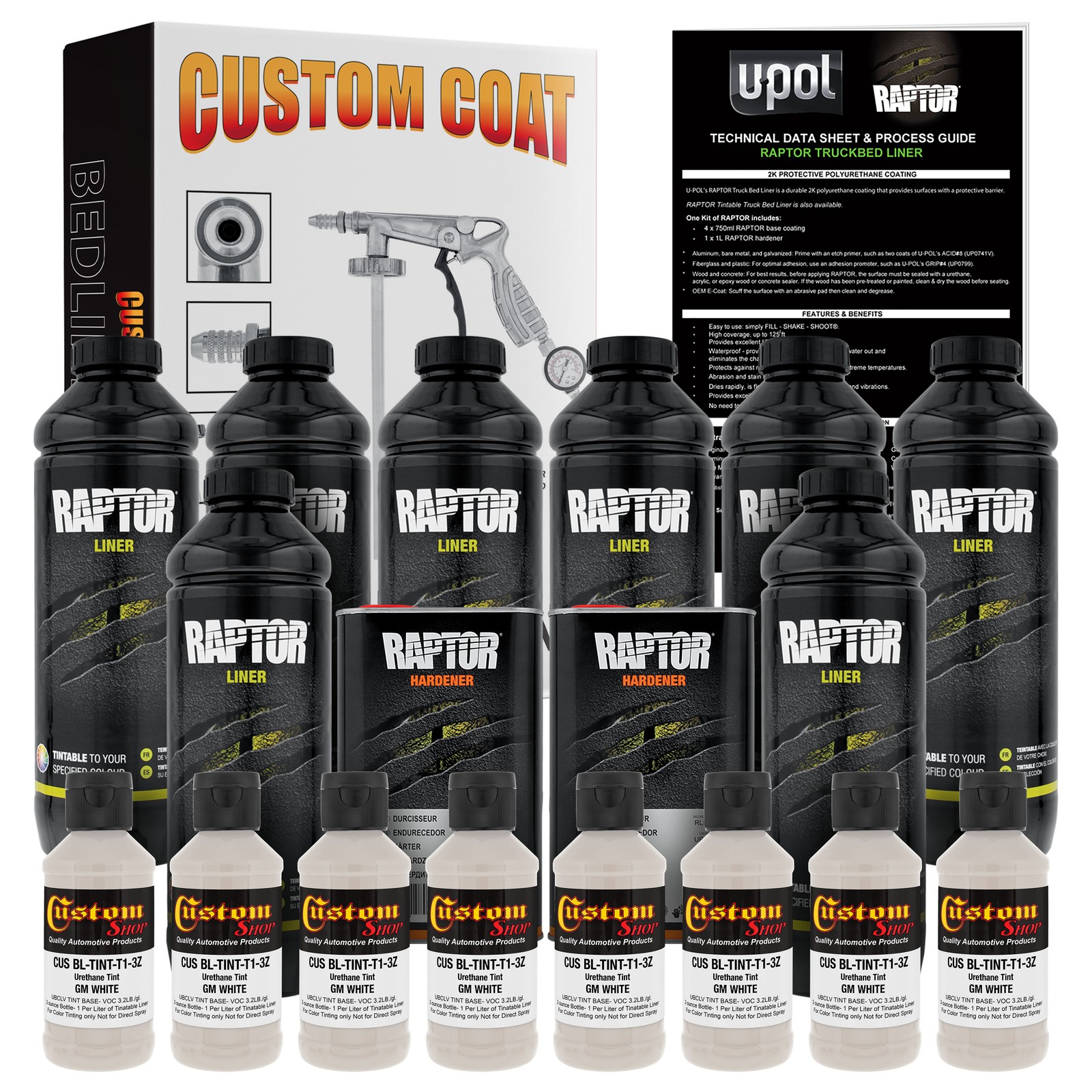 Raptor GM White Urethane Spray-On Truck Bed Liner Spray Gun, 8 Liters