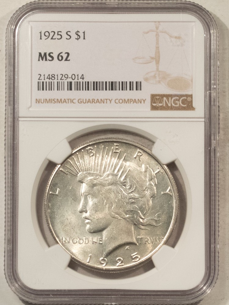 1925-S $1 PEACE DOLLAR - NGC MS-62