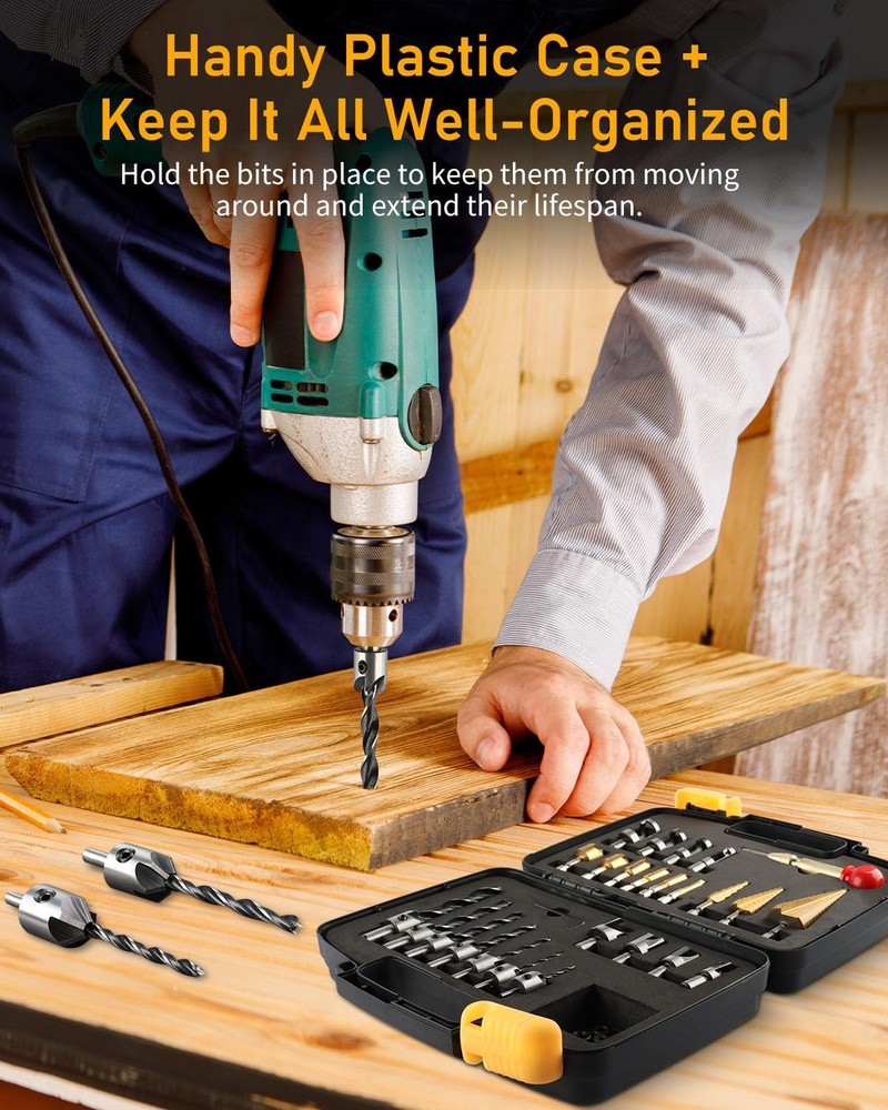34 Pcs Woodworking Chamfer Drilling Tools Including 6 Countersink Drill Bit...