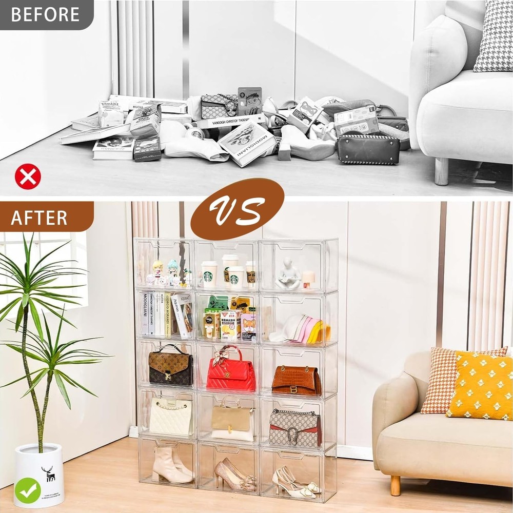 Freebat Stackable Storage Bins, Clear Acrylic Display Case, 5-Pack Acrylic Bo...