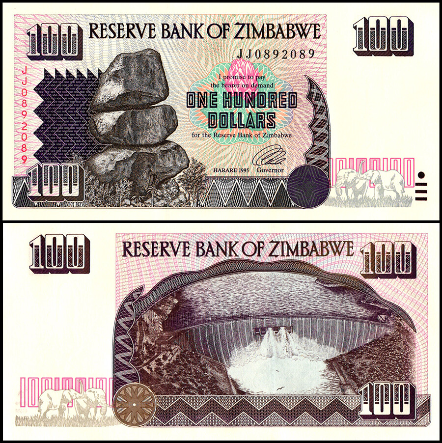 Zimbabwe 100 Dollars, 1995, P-9, Used