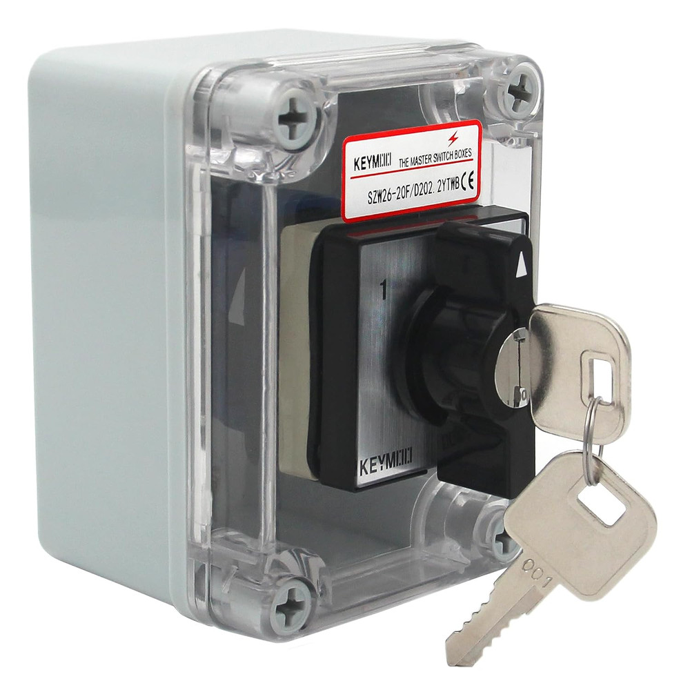 20A Rotary Changeover Switch with Key Lock, 660V 3 Position 2 Phase 8 Terminals,