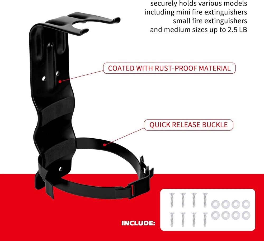 2 Pack Fire Extinguisher Brackets- 5 LB Wall Mount Black