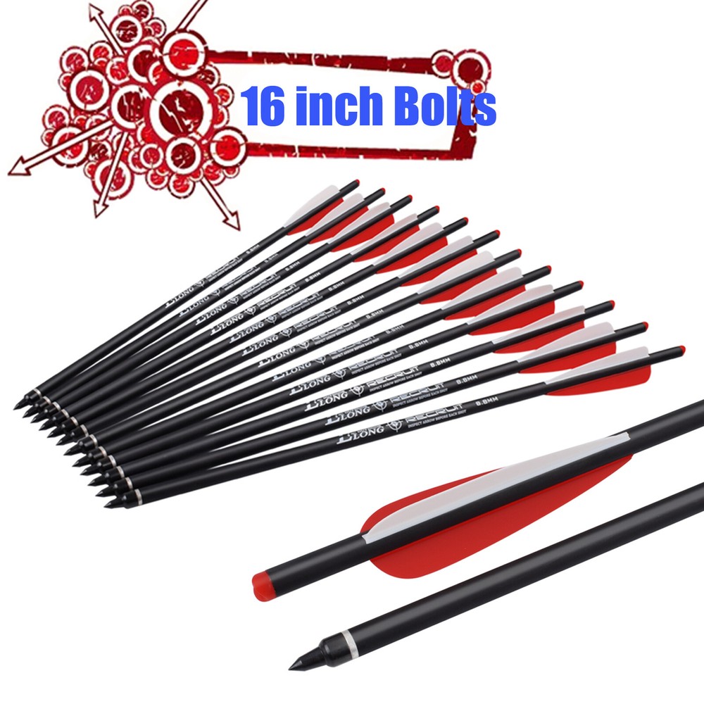 16" Carbon Crossbow Bolts Hunting Archery Arrows with replaceable Tips 12 Pack
