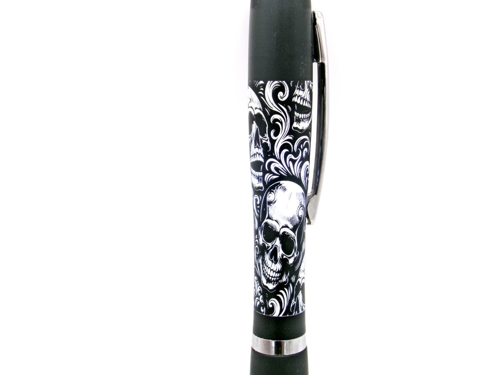 Skulls with scroll design lighted ink pen