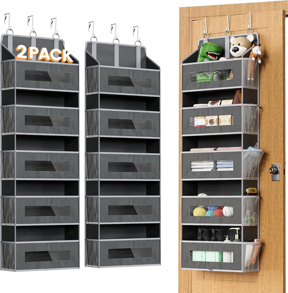 2 Pack Over Door Organizer 5-Tier Grey Mesh