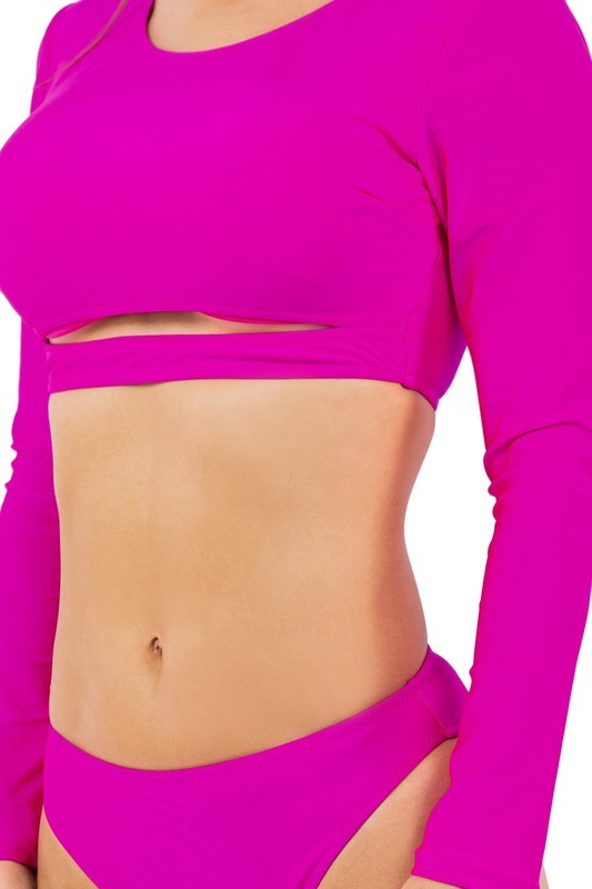 Two piece long sleeve sleek cut out bikini