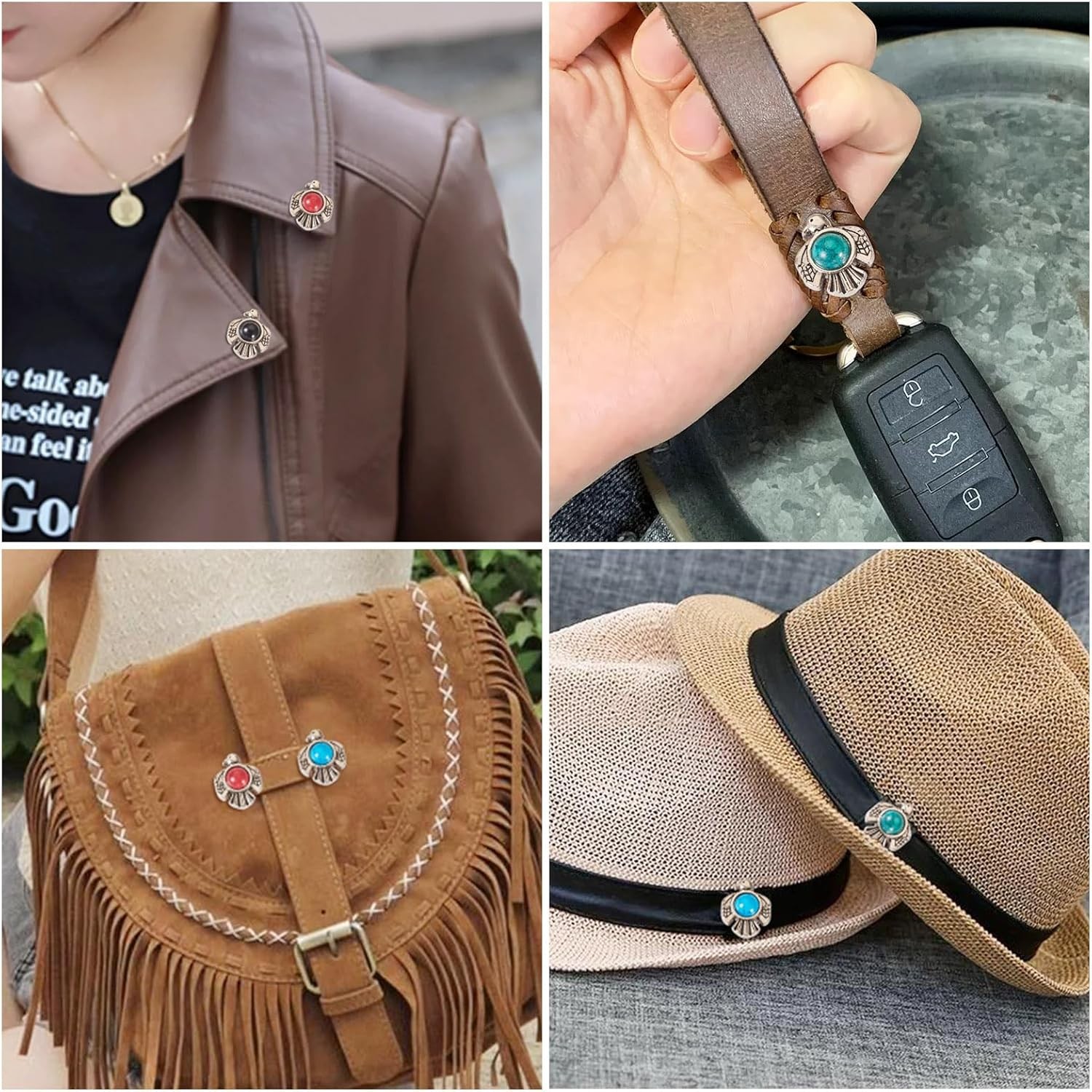 16 Sets Faux Turquoise Decorative Rivets Studs for Leather Vintage Southwest Thu