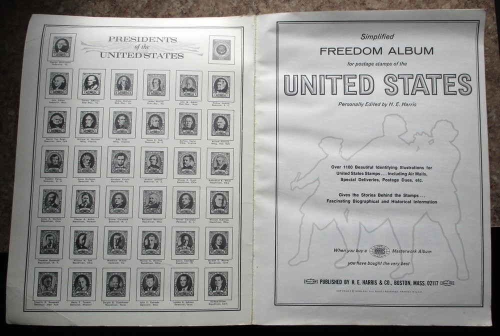 1972 H.E. HARRIS FREEDOM STAMP ALBUM UNITED STATES & TWO SHEETS OF 1/2 & 1 CENT