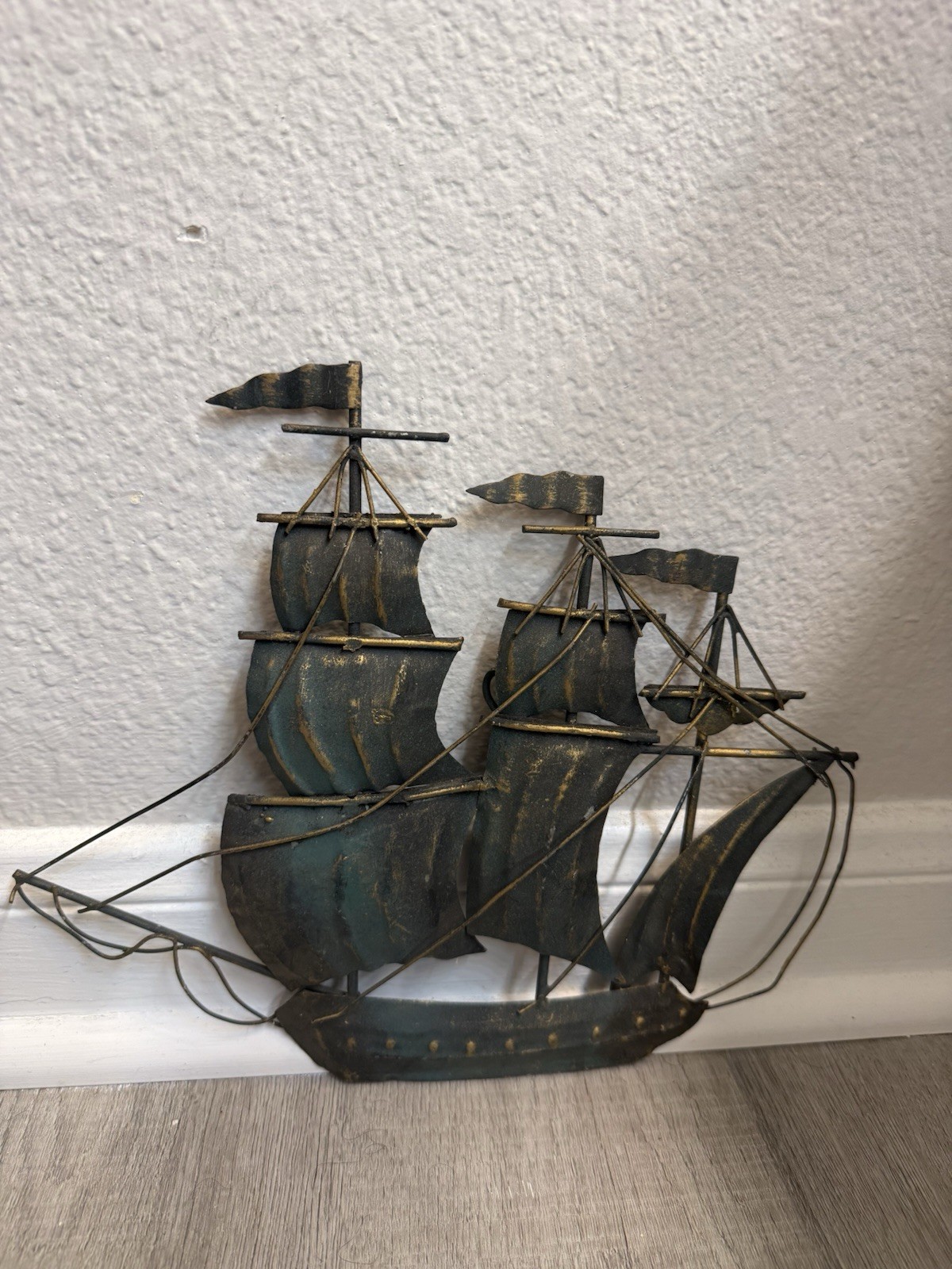 Vintage 3 Sailing Ships Wall Decor, MCM Metal Nautical.