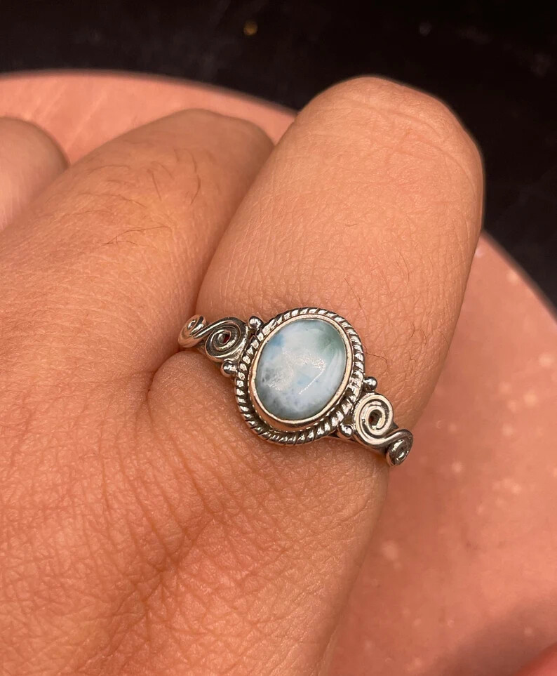 Larimar Solid 925 Sterling Silver Band &Statement Ring Handmade Ring All size