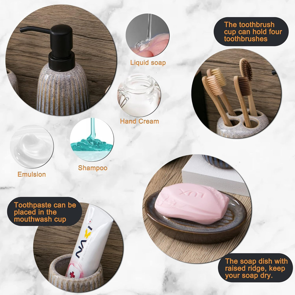 Bathroom Accessories Sets Complete -Set 4 Pcs, Ceramic Bathroom Accessory Bath E