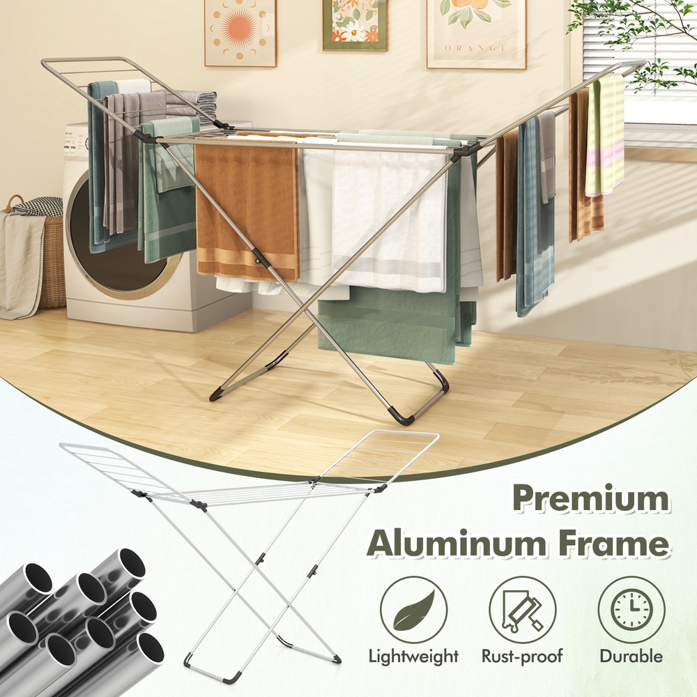 Folding Clothes Drying Rack w/ No Assembly Adjustable Wings 20 Drying Rails