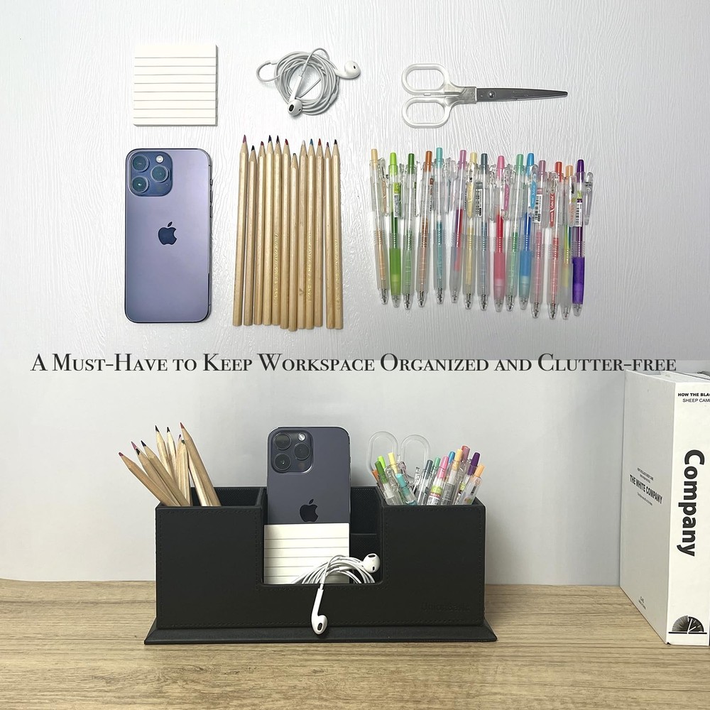 UnionBasic Desk Organizer, Desktop Caddy Leather Multi-compartment Pen Holder...