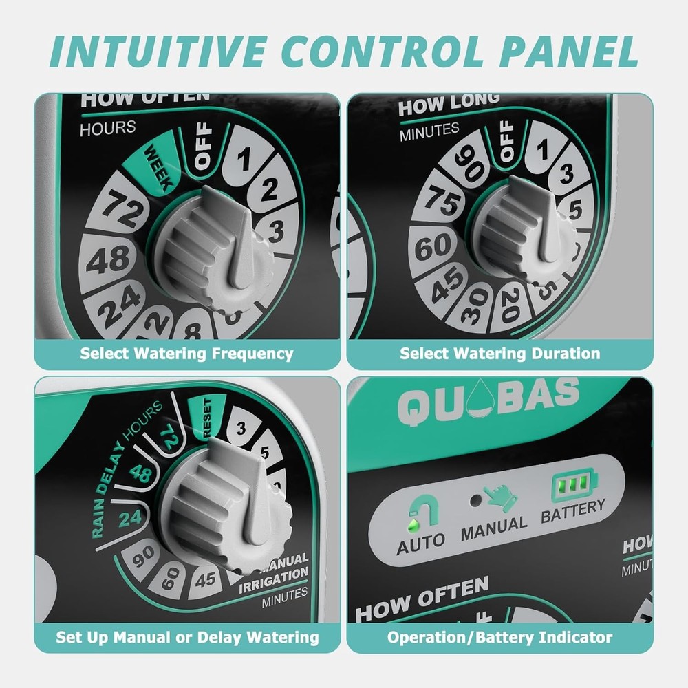 QUOBAS Mechanical Dial Hose Timer, Waterproof Sprinkler Timer with Rain Delay/Au