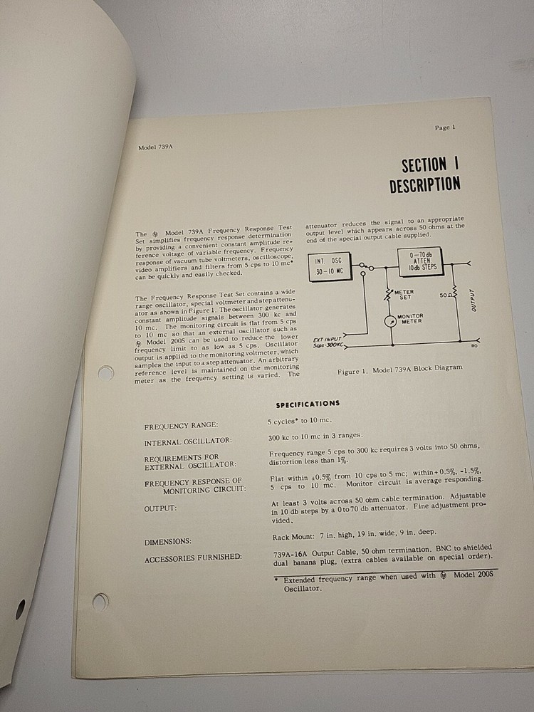 HP 739A Frequency Response Test Set Operating & Servicing Manual