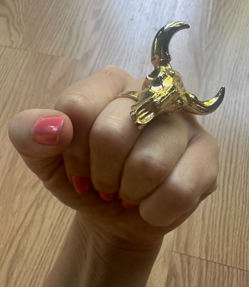 Gold Artisan Texas Skull Ring_Hammered Brass Big Statement Ring