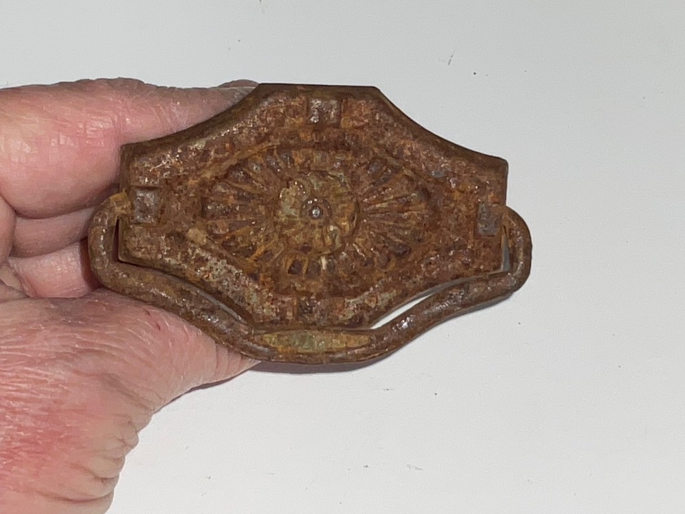 Vintage Metal Drawer Pull W/Handle Sunburst Design