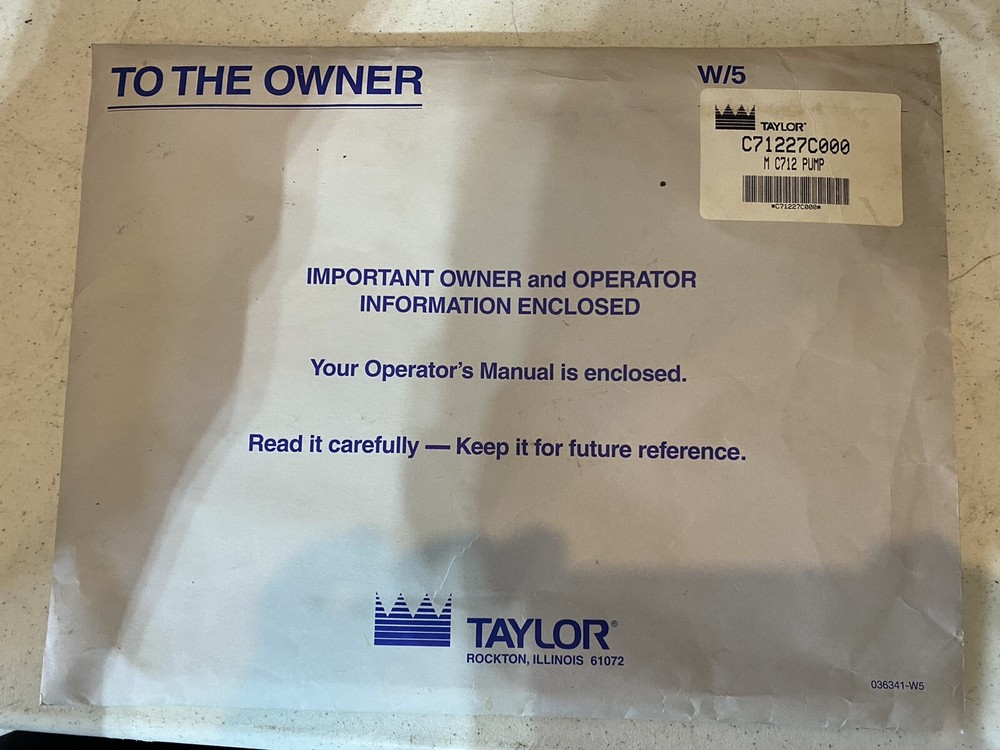 Taylor ice cream machine C712 manual & DVD