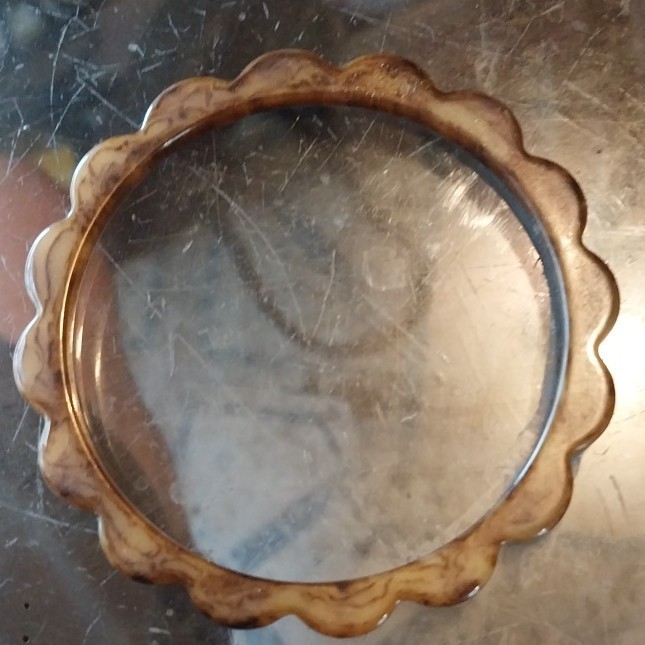 Bakelite Scalloped Bangle Bracelet Vintage Brown Marbled
