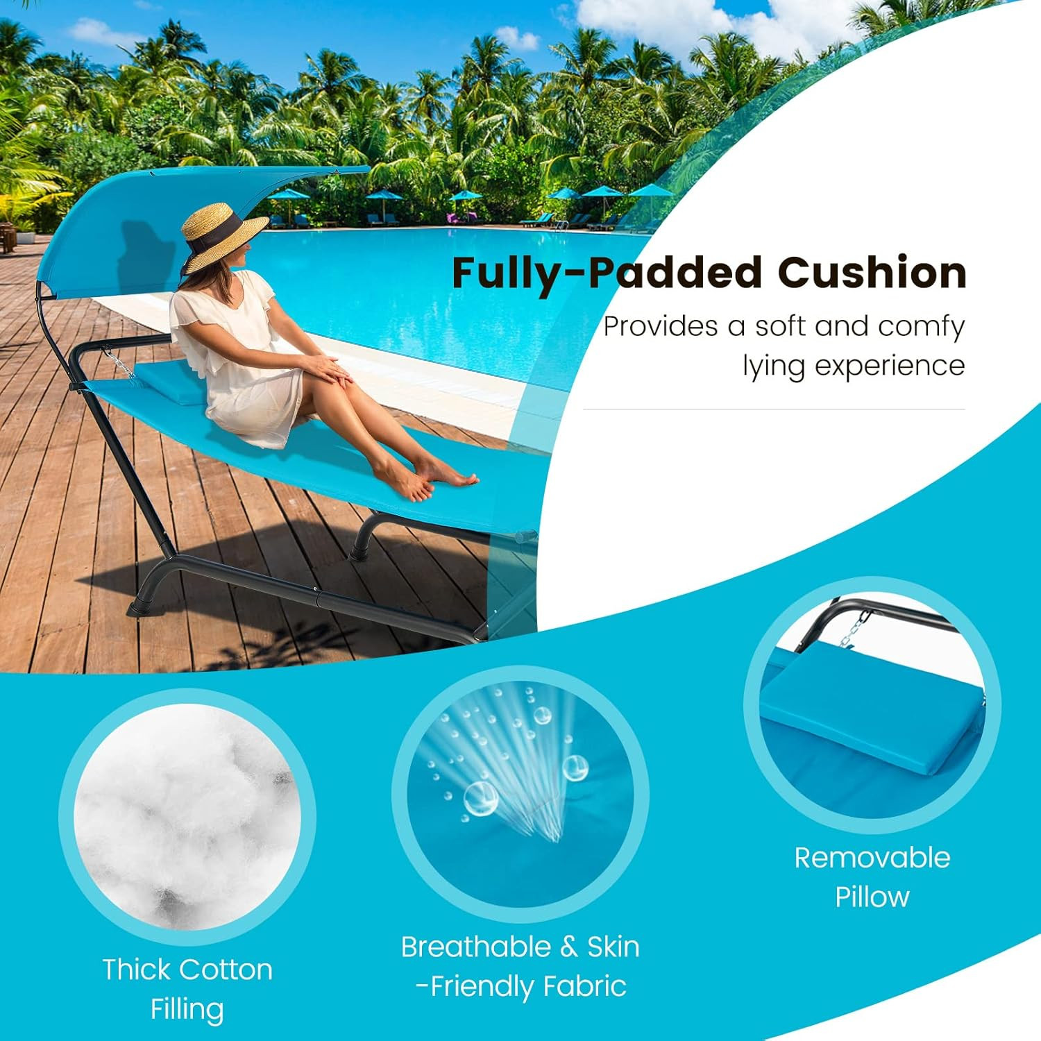 Hammock with Stand Included Heavy Duty Outdoor Adjustable Canopy Rustproof Metal
