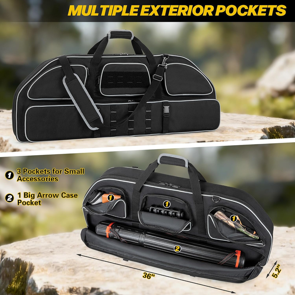 Padded Compound Bow Case with Arrow Pocket & Backpack Strap for Hunting
